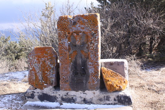 Armenian cross stones (Khachkars) near Sevan lake