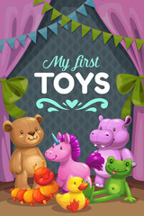 My First Toys. Group of stuffed animals.