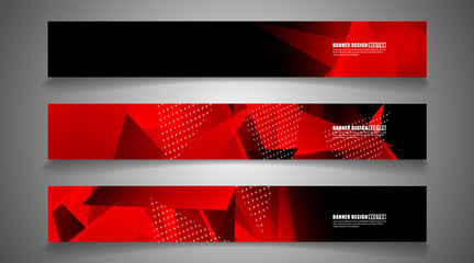 set the triangle background light header banner. Abstract composition of 3D triangles. Modern geometric red backgrounds isolated black