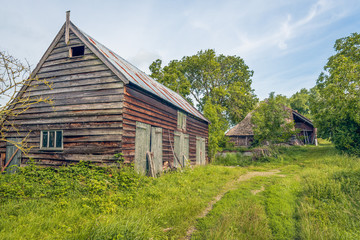 Old and dilapidated wooden barns