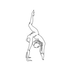 Yoga pose of woman continuous line drawing, girl practicing yoga single line on white background, tattoo, print and logo design, isolated vector black and white illustration. 