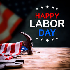 Happy Labor day concept and background. Engineer and worker tools. Public holiday in America and...