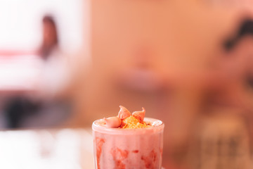Milkshake in pink pastel sweet cafe concept