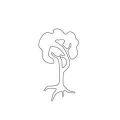 Tree continuous line drawing, tattoo, print and logo design, silhouette single line on a white background, isolated vector illustration.