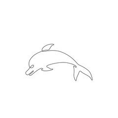 Dolphin continuous line drawing, tattoo, print and logo design, silhouette single line on a white background, isolated vector illustration. 