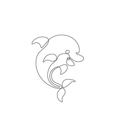 Dolphin continuous line drawing, tattoo, print and logo design, silhouette single line on a white background, isolated vector illustration. 