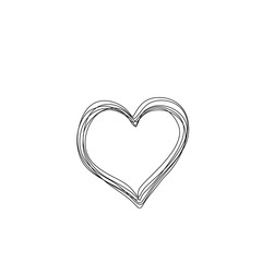 Abstract heart continuous line drawing, tattoo, print for clothes and logo design, silhouette single line on a white background, isolated vector illustration