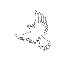 Dove or pigeon continuous line drawing, peace freedom or post mail delivery, tattoo, print for clothes and logo design, silhouette one single line on a white background, isolated vector illustration. 