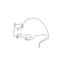 Rat continuous line drawing, Chinese Zodiac Sign Year of Rat, Happy Chinese New Year 2020 year of the rat, decorations for greeting card, logo, posters, print, tattoo, single line on white background.