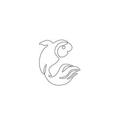 Fish continuous line drawing, tattoo, print and logo design, beautiful aquarium fish silhouette single line on a white background, isolated vector line art illustration.