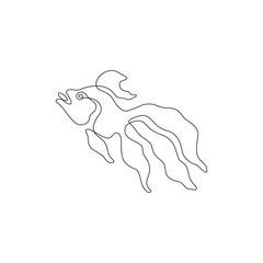Fish continuous line drawing, tattoo, print and logo design, beautiful aquarium fish silhouette single line on a white background, isolated vector line art illustration.