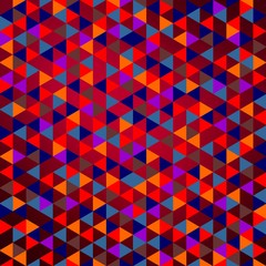 Motley geometric mosaic background. Red blue orange lilac triangle pattern.
