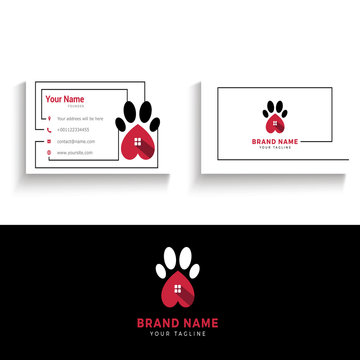 Dog Paw Vector Logo And Business Card. Pet Shop Business Card Design Vector Illustration.
