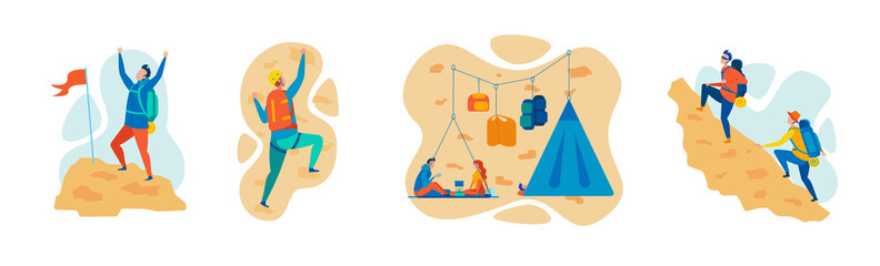 Mountaineering, Climbing Sport Flat Vector Concept