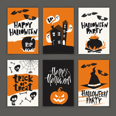 Set of Halloween poster designs with cute cartoon elements
