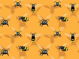 Cute Bee Flying Cartoon Background Seamless Wallpaper