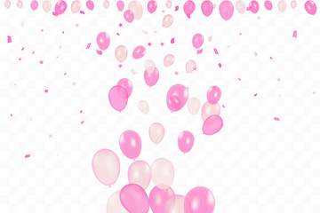 Girl's birthday. Happy Birthday Background With pink Balloons And Confetti. Celebration Event Party. Multicolored. Vector