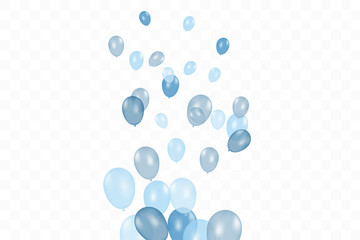 Boy's birthday. Composition of vector realistic blue balloons isolated on transparent background. Balloons isolated. For Birthday greeting cards or other designs