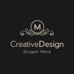 Elegant monogram design template with initial letter M. Luxury elegant ornament logo, Trendy logo design template. Simple and clear initials M with ornate frames
