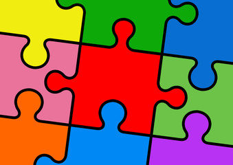 gz406 GrafikZeichnung - english colourful puzzle icon - problem solved: (great idea / solution) - simple template - A3 A4 - poster xxl g8435