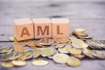Money laundering concept, wooden word block 