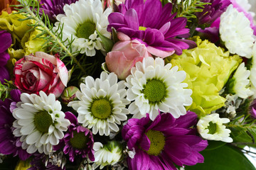 Background of flowers. Different flowers in a bouquet close-up