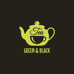 Teapot with tea cup logo. Green and black tea