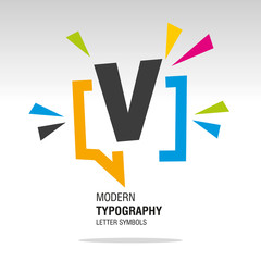 V modern typography letter symbol colorful sign icon sticker