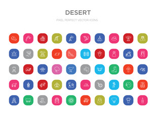 50 desert colorful outline icons set. can be use for web mobile