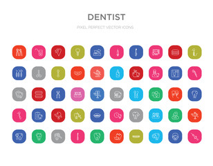 50 dentist colorful outline icons set. can be use for web mobile