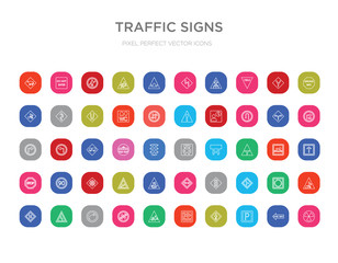 Fototapeta na wymiar 50 traffic signs colorful outline icons set. can be use for web mobile