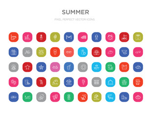 50 summer colorful outline icons set. can be use for web mobile