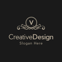 Elegant monogram design template with initial letter V. Luxury elegant ornament logo, Trendy logo design template. Simple and clear initials V with ornate frames