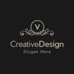 Obraz premium Elegant monogram design template with initial letter V. Luxury elegant ornament logo, Trendy logo design template. Simple and clear initials V with ornate frames