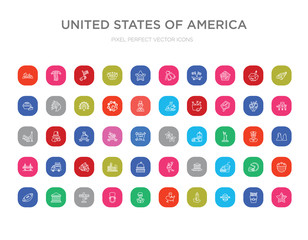 50 united states of america colorful outline icons set. can be use for web mobile