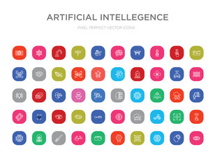 50 artificial intellegence colorful outline icons set. can be use for web mobile