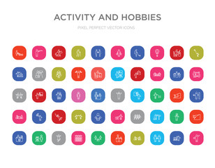 50 activity and hobbies colorful outline icons set. can be use for web mobile