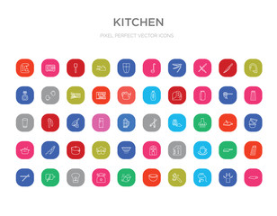 50 kitchen colorful outline icons set. can be use for web mobile