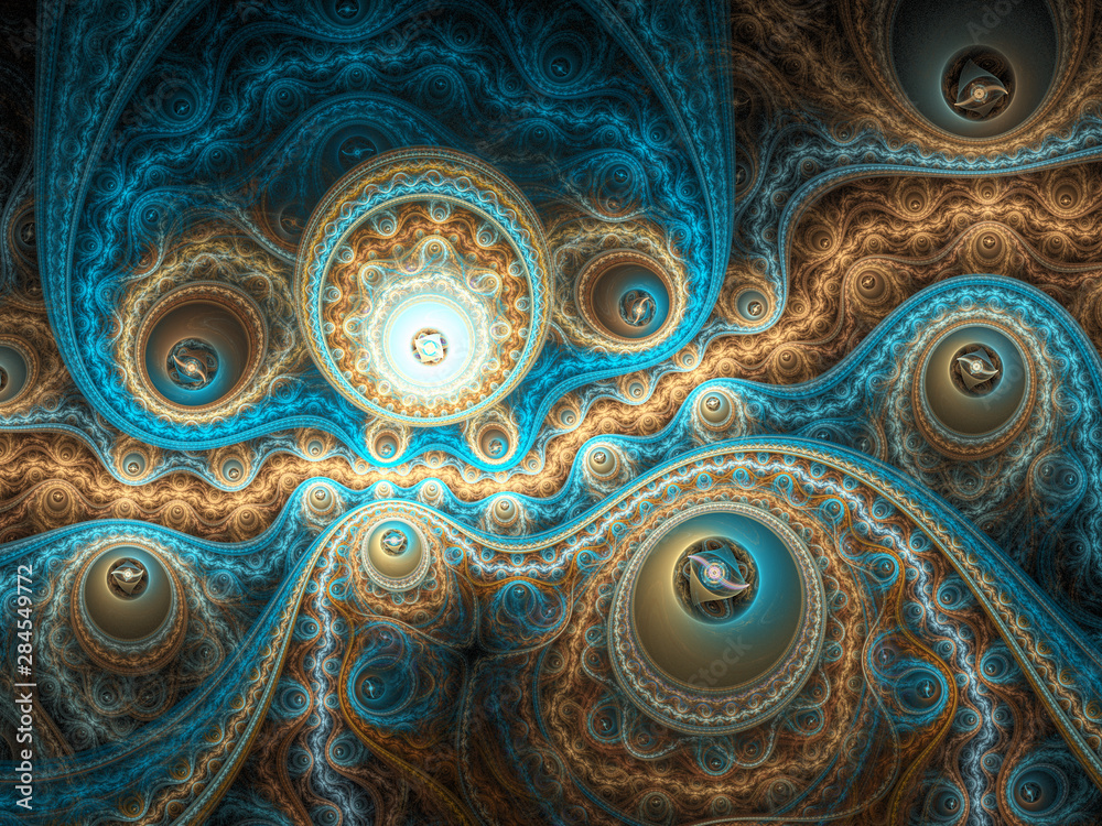 Canvas Prints blue and yellow fractal clockwork, digital artwork for creative graphic design