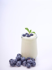 Blueberry yogurt and mint leaves.