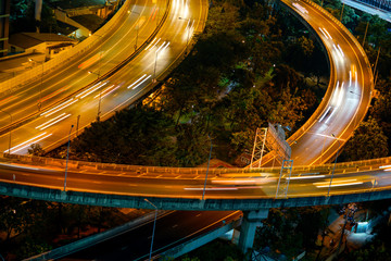 Fototapeta na wymiar Highway from top view in rush hour, Bangkok