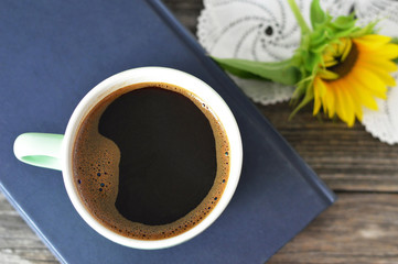 Top view of cup of black coffee 