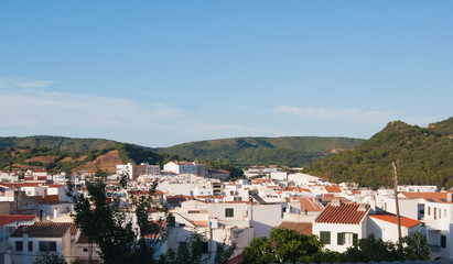 Fototapeta na wymiar Aerial view on roofs of a little city of Minorca island