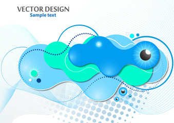 Creative fluid style, flowing dynamic shapes on a white background, sun, rays, pupil of the eye. Poster, banner, flyer, cover, print, promotion, greeting, advertising.