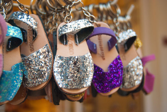 Closeup of a keychain of Minorca shoes