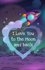 I love you to the moon and back. Valentines Day greeting card template.
