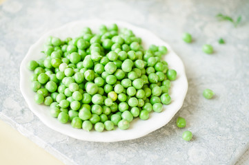 Fresh Picked Peas on a white plate