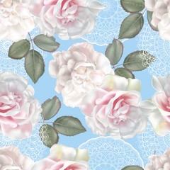 Floral seamless pattern with rose and lace - vector