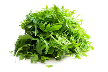Green fresh rocket salad isolated on white