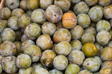Lot de prunes sur l'étal du marché aux fruits
